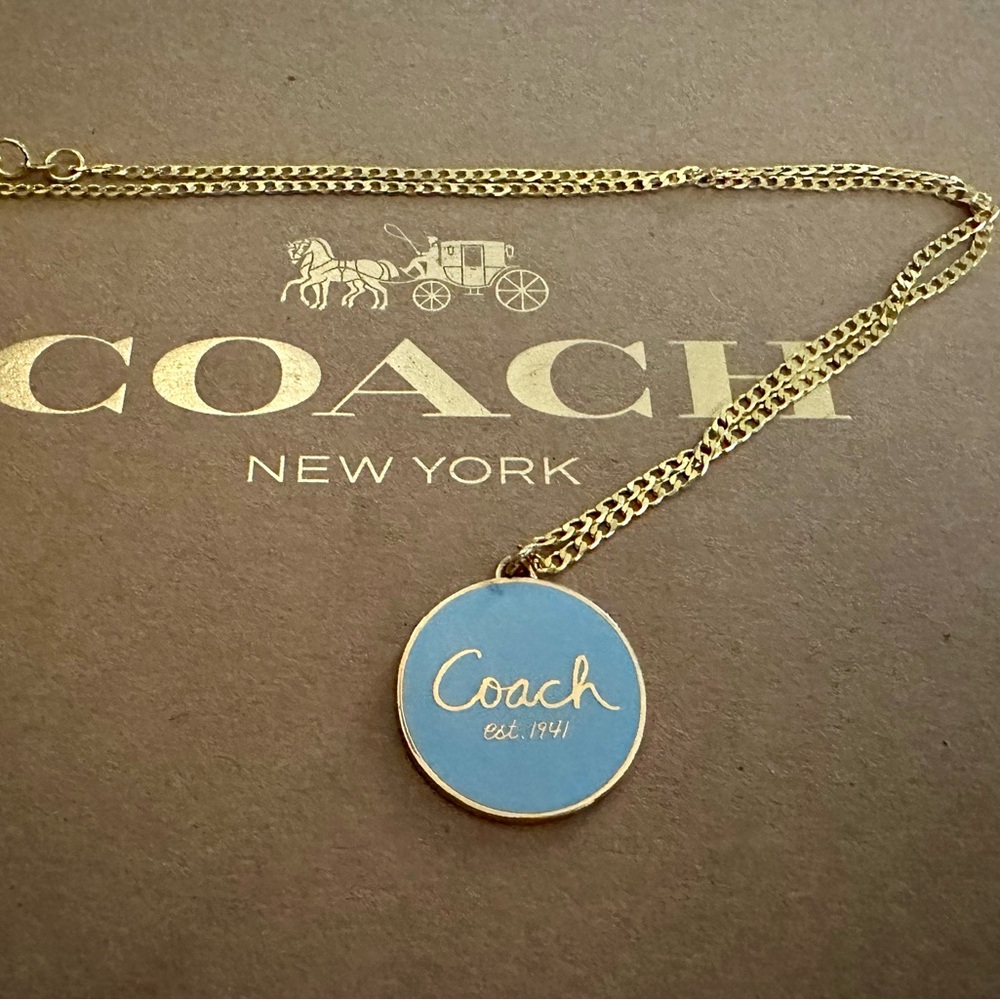 Coach Large Powder Blue Medallion Pendant 18k/.925 Necklace - Picture 6 of 6
